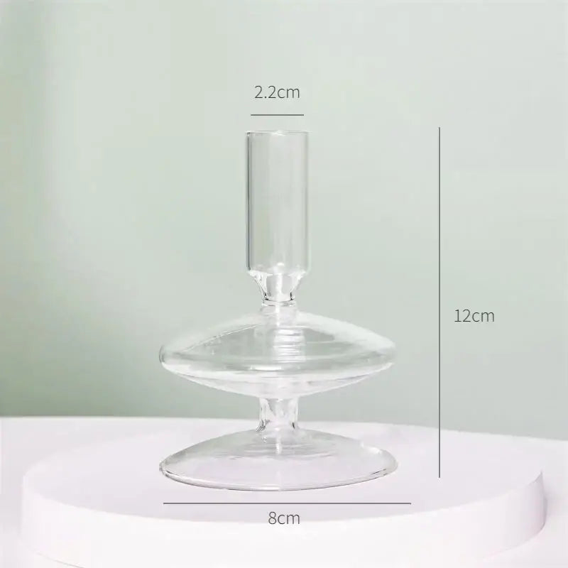 Clear glass candle holder with slender stem and wide flared base in decorbites™ modern transparent glass vases set