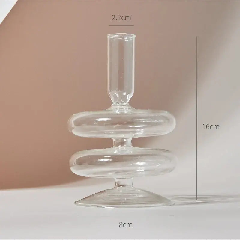 Decorbites™ modern transparent glass vase set featuring a clear glass candle holder with slender stem and two ring tiers