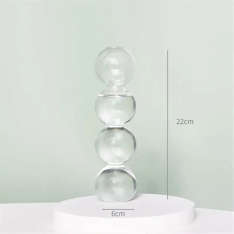 DecorBites modern transparent glass vase stack with four spherical segments 22cm tall to decorate root spaces