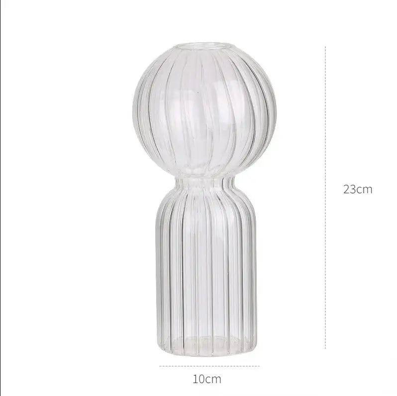 Decorbites modern transparent glass vase with vertical ribbed texture and rounded bulbous top to decorate root spaces