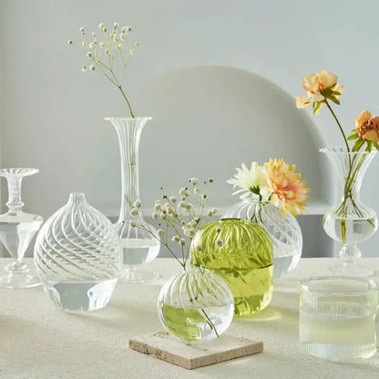 DecorBites™ modern transparent glass vase in translucent lime green with rounded textured surface and wide opening