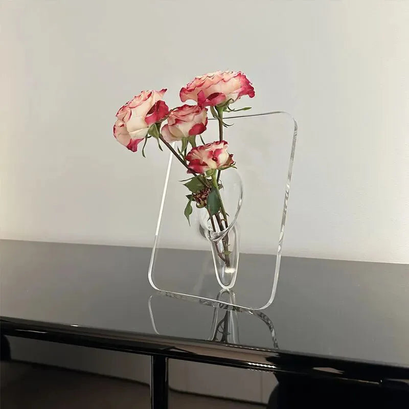DecorBites™ Modern Transparent Square Vase for Flowers