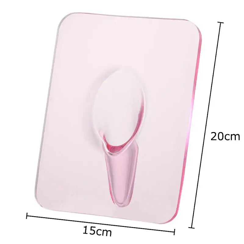 Pink translucent adhesive hook with modern design supporting DecorBites™ modern transparent square vase for flowers
