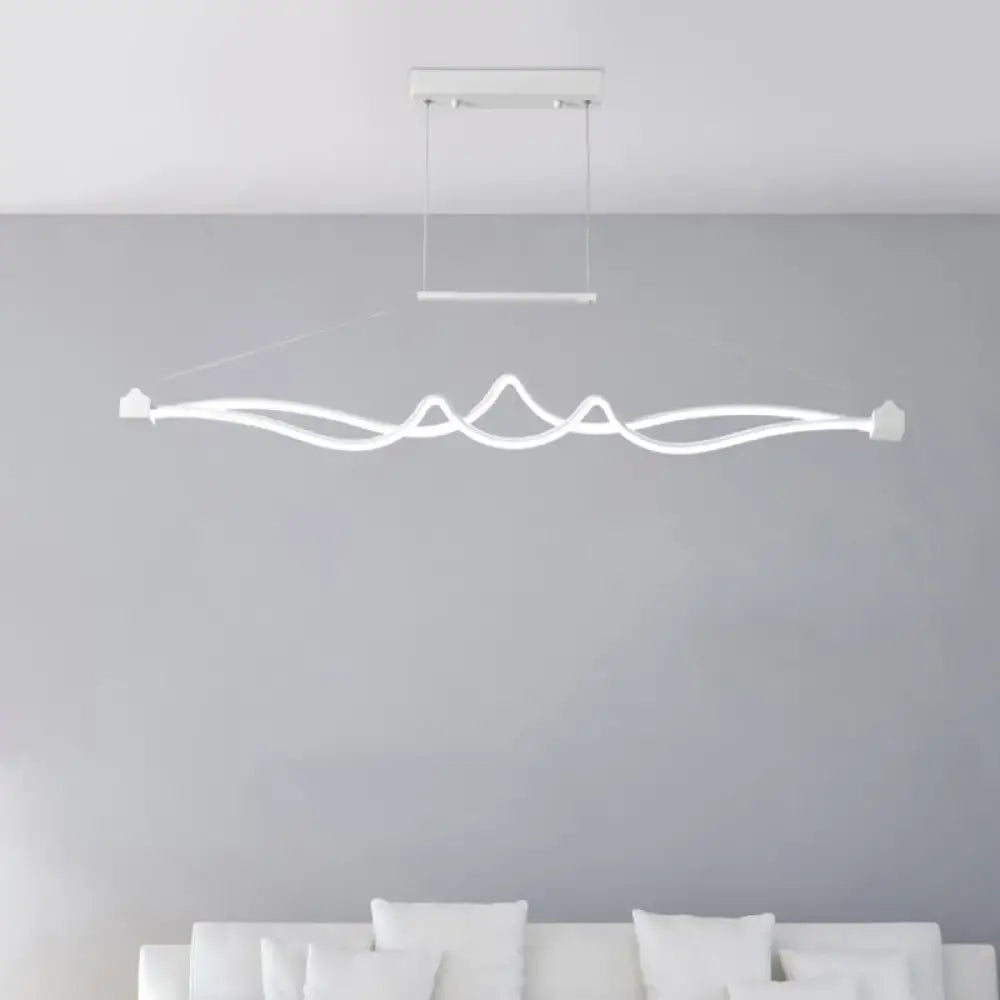 Modern white led island pendant with sleek wave design and rectangular bracket for contemporary dining room maximum bulb wattage