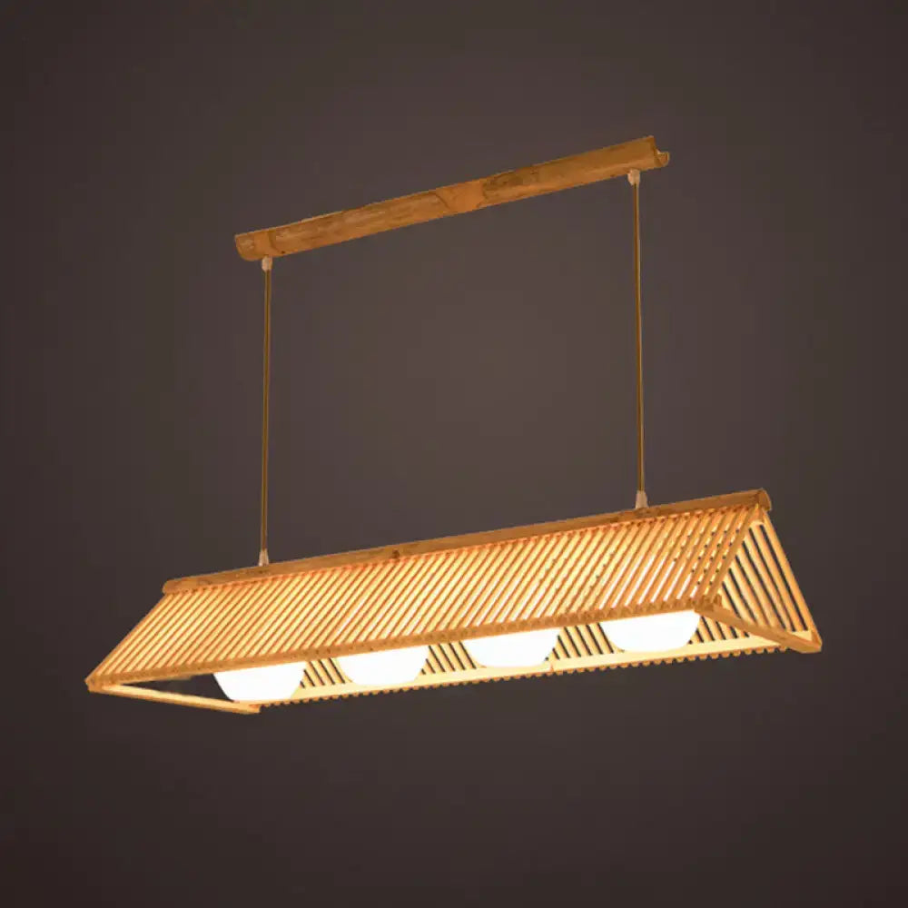 DecorBites™ modern wood bamboo ceiling light with cream glass shade and adjustable chain cord length in warm tones