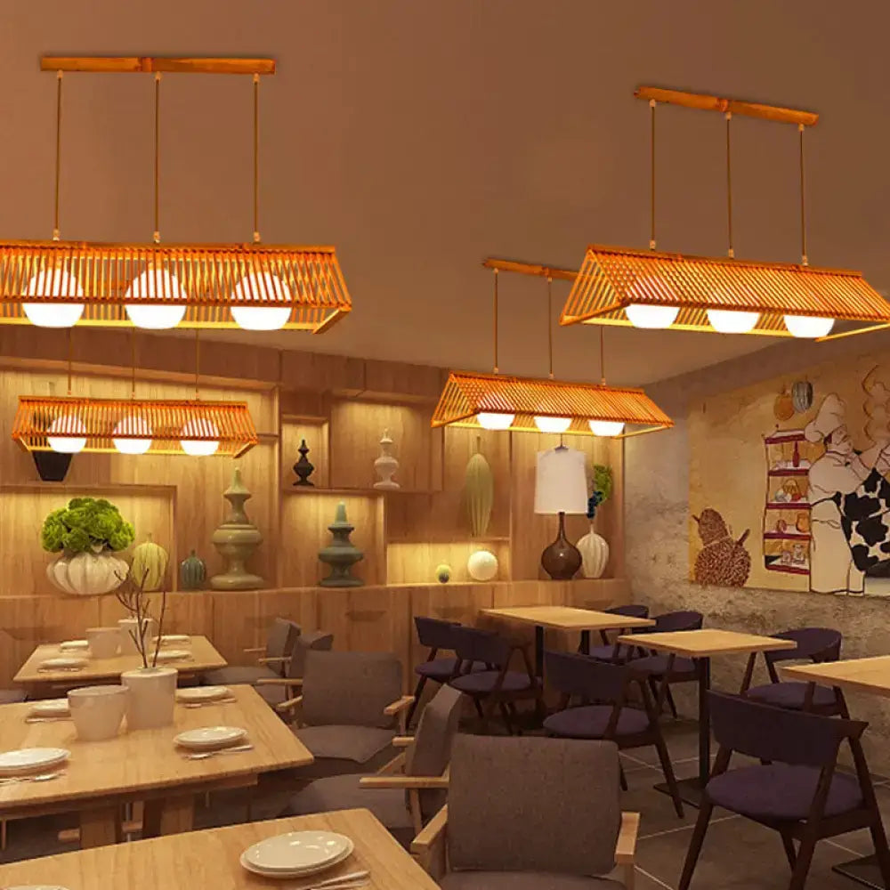 Decorbites modern wood bamboo ceiling light with warm cream glass shade and adjustable chain cord length