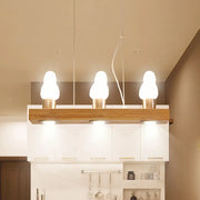 Decorbites modern wooden island light with three white glass shades and brass bases for dining room lighting