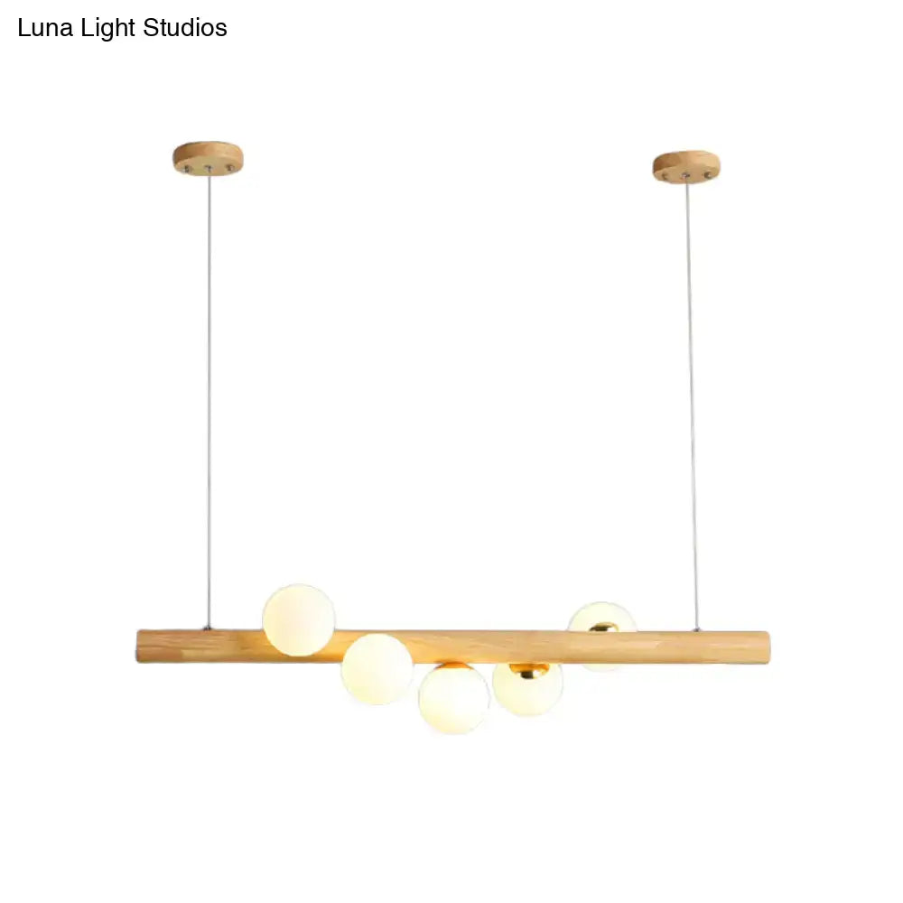 DecorBites modern wood stick pendant light kit with beige frosted glass for dining room island lighting