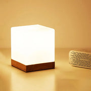 Decorbites modern wood white glass cube night light with warm white led and wooden base for task lighting 220v-240v 110v-120v