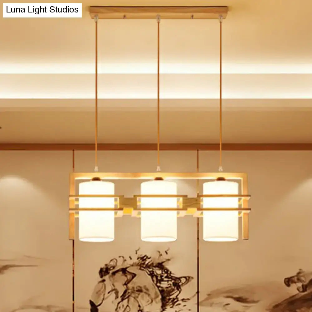 Decorbites modern wooden 3-bulb island pendant light with cylindrical frosted glass shades and e27 bulb base