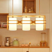 DecorBites modern wooden 3-bulb island pendant light with cylindrical white fabric shades compatible with e26 e27 bulb base