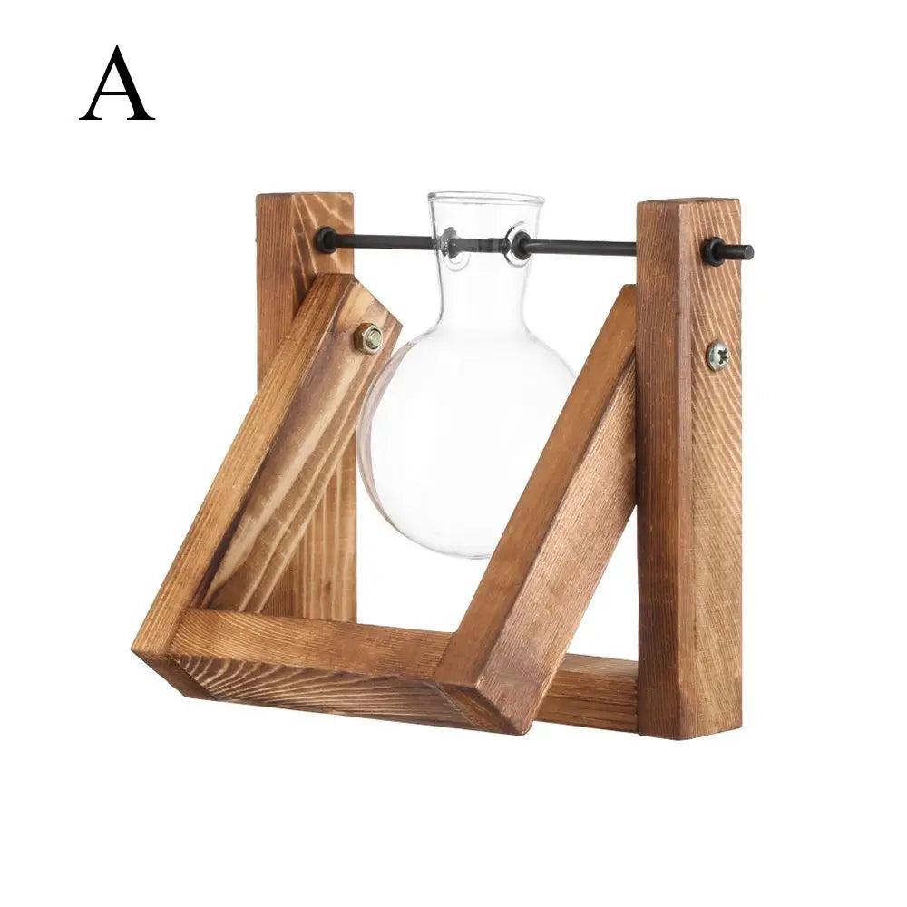 Modern Wooden Frame Glass Vase Terrarium - A - Vase