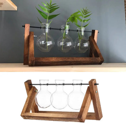 Modern Wooden Frame Glass Vase Terrarium - Vase