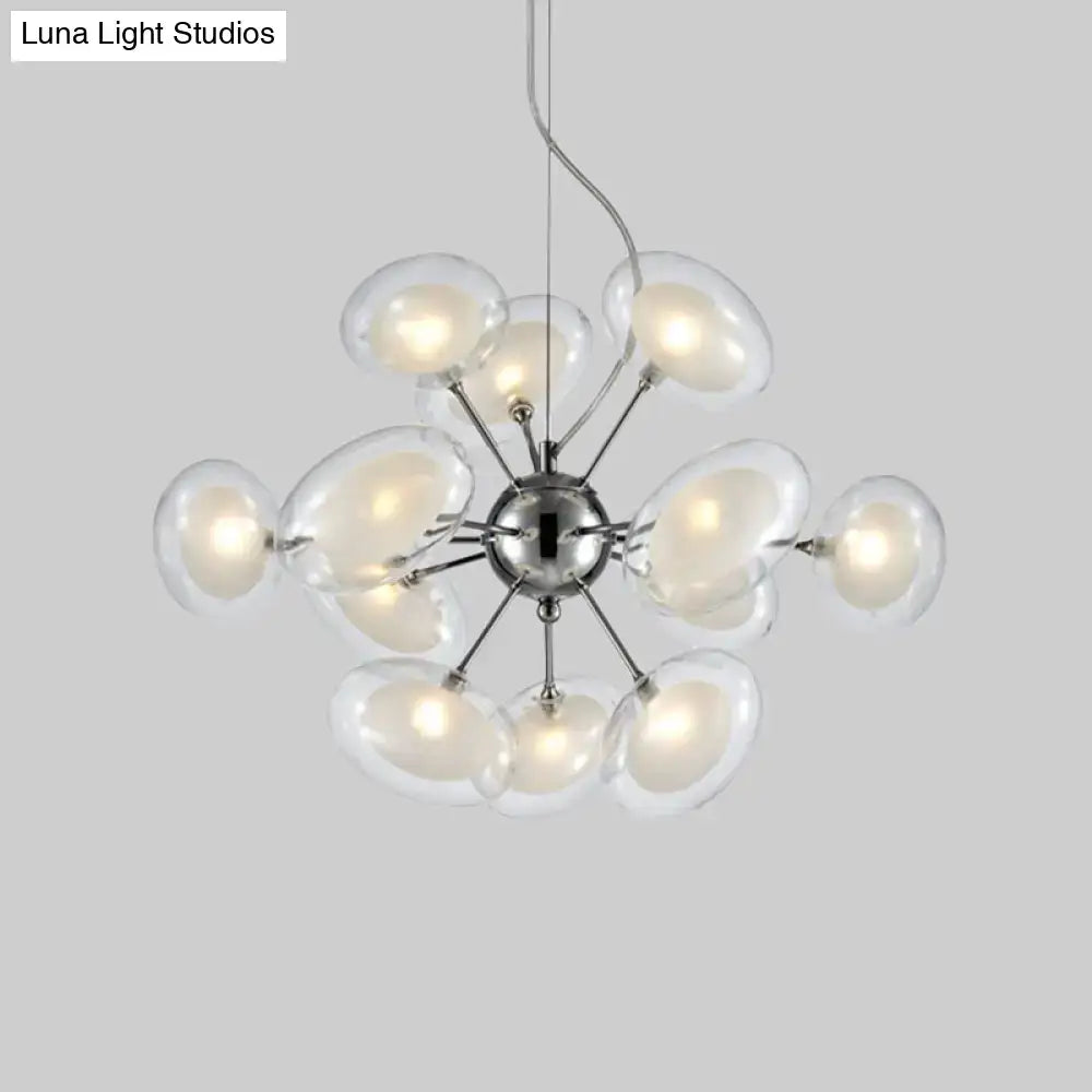 DecorBites modernist burst chandelier with 12-light chrome suspension and dual oblate glass globes