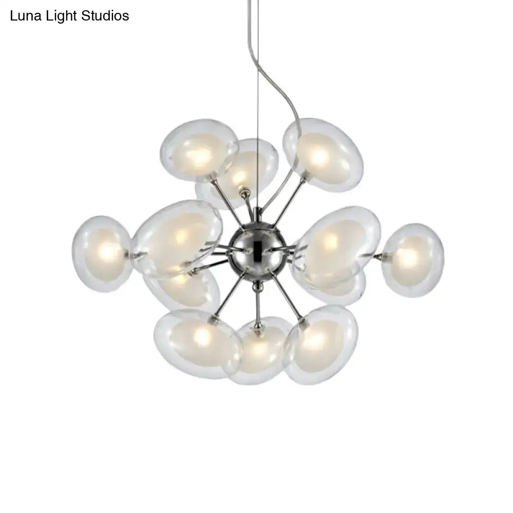 DecorBites Modernist burst chandelier with 12 chrome lights and dual oblate glass translucent globe shades