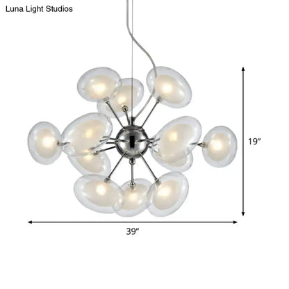 DecorBites™ modernist burst chandelier with 12-light chrome finish and dual oblate glass globe shades in spherical cluster