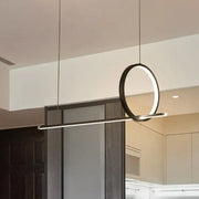 DecorBites™ modernist black chandelier lamp with circular LED design and integrated bulb base for dining room lighting