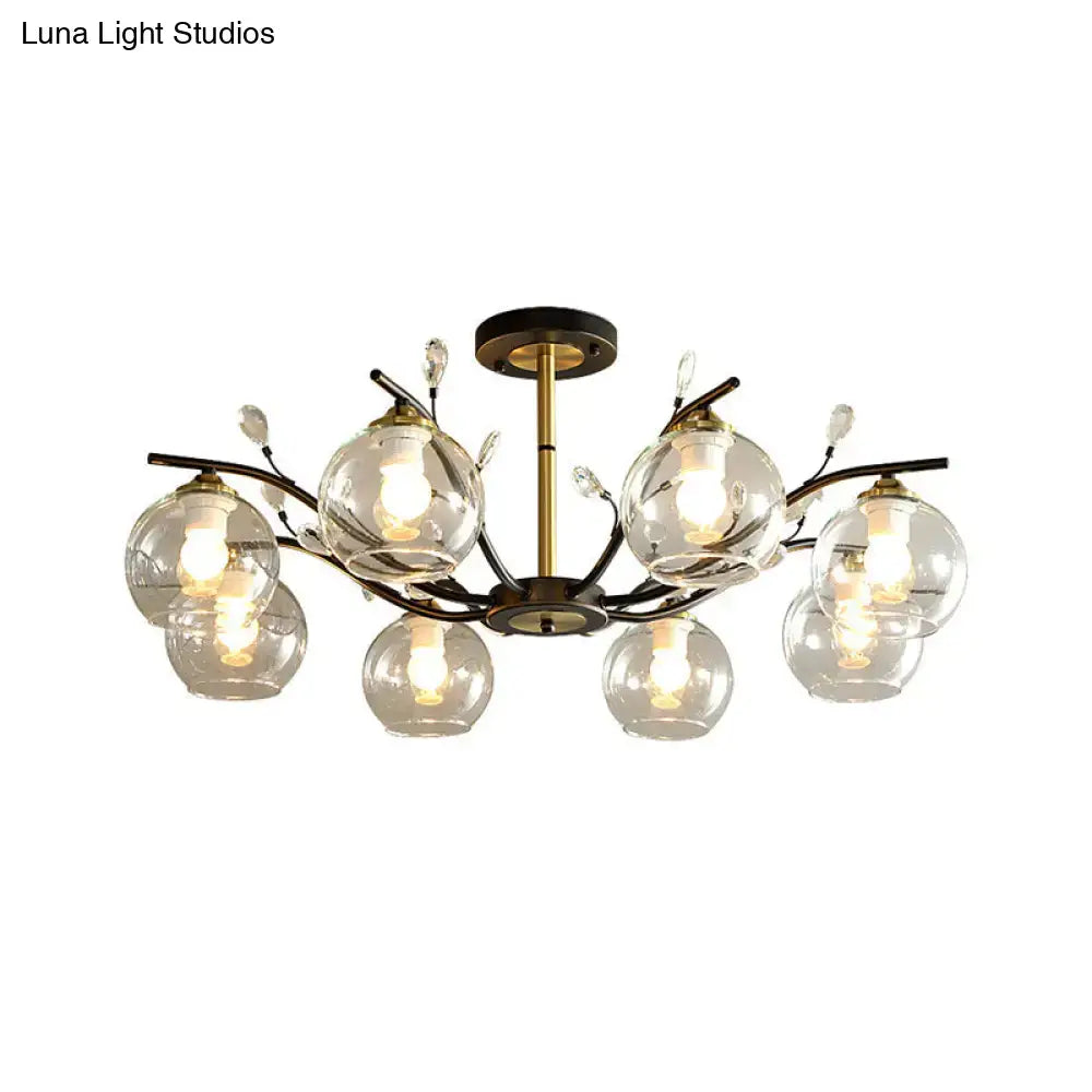 Decorbites modernist semi flush mount ceiling light with cream clear glass globes black and gold metal frame