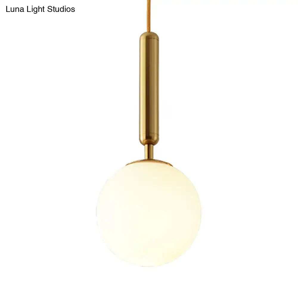 DecorBites modernist white glass pendant light with gold finish metal rod and frosted globe in adjustable inches fixture