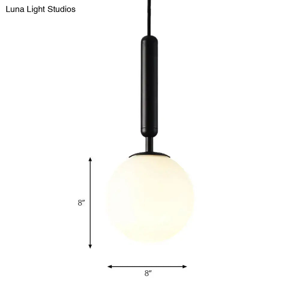 Decorbites™ modernist white glass pendant light with black cylindrical fixture, frosted globe, and gold finish adjustable sizes inches fixture