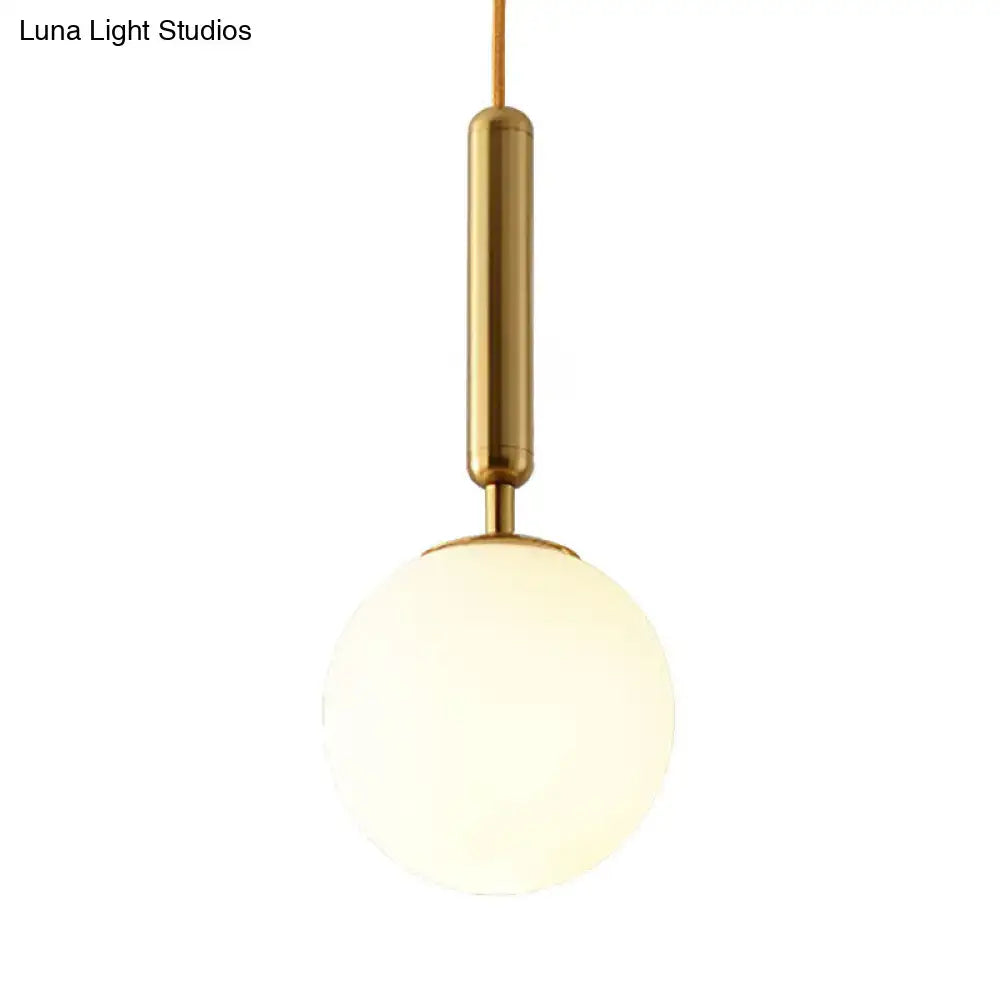 DecorBites modernist white glass pendant light with gold finish and polished brass stem adjustable inches fixture