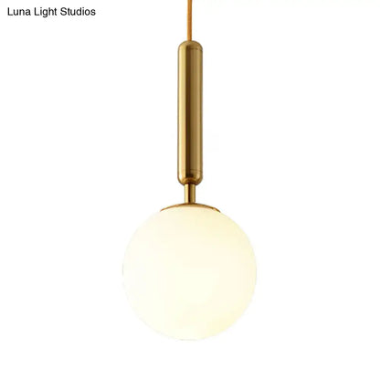 DecorBites modernist white glass pendant light with gold finish and polished brass stem adjustable inches fixture