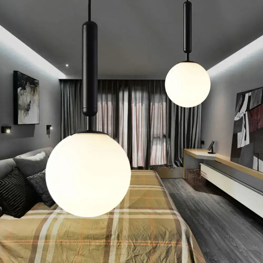 DecorBites™ modernist white glass pendant light with black gold finish and frosted shades in adjustable inches fixture