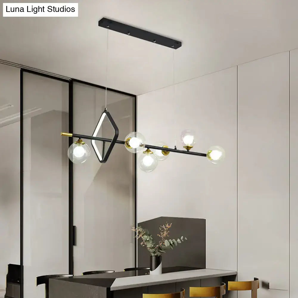 Modern black and brass molecular dining room pendant chandelier with clear glass globe bulbs for dining room island