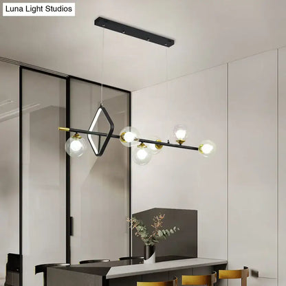 Modern black and brass molecular dining room pendant chandelier with clear glass globe bulbs for dining room island