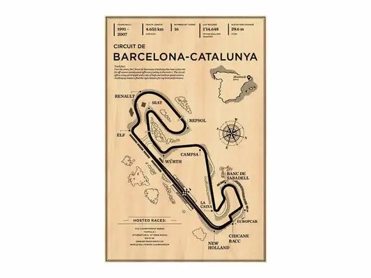Vintage-style beige decorbites™ monaco grand prix poster featuring circuit de barcelona-catalunya race track layout with sponsor logos