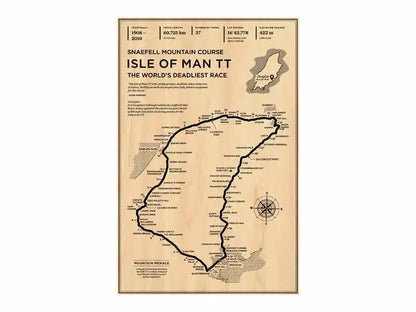 Beige wooden map of isle of man tt race course with black detailing in decorbites™ monaco grand prix canvas art