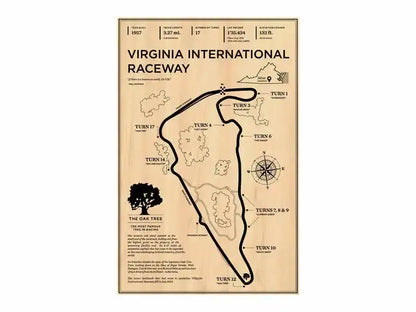 Vintage-style monaco grand prix racing canvas wall art featuring virginia international raceway on beige textured paper
