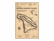 DecorBites™ vintage wall art poster with circuit de nevers magny-cours layout on beige parchment for Monaco Grand Prix fans