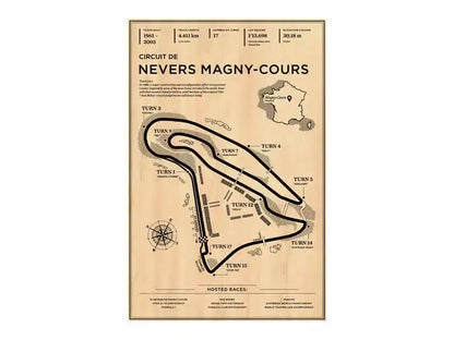 Vintage-style decorbites™ monaco grand prix racing poster featuring circuit de nevers magny-cours layout on beige parchment background