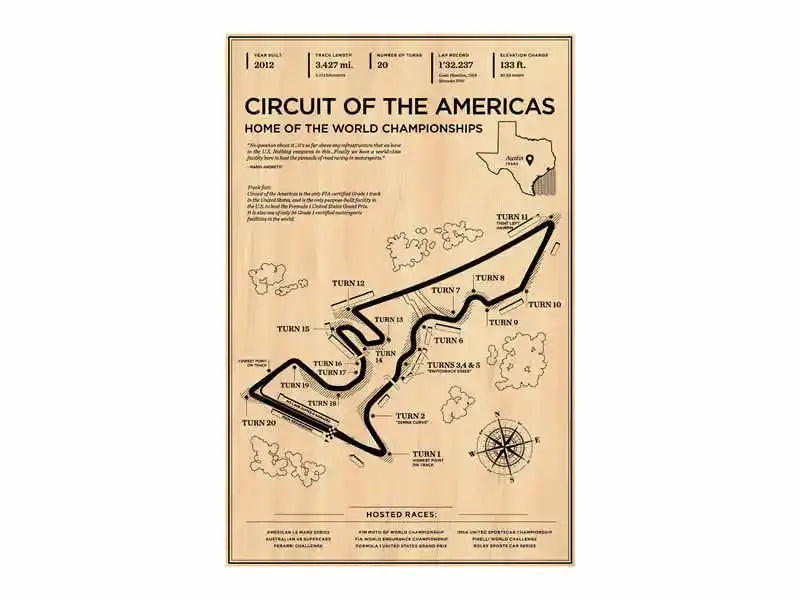 Beige DecorBites™ canvas featuring black line drawing of Monaco grand prix race track with turn labels and compass rose