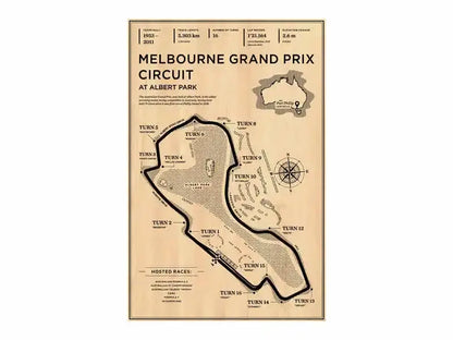Decorbites™ monaco grand prix racing wall art canvas featuring vintage sepia melbourne grand prix circuit map with numbered turns
