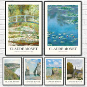 Set of five framed decorbites monet wildflower poster prints featuring impressionist landscapes in muted greens and earth tones