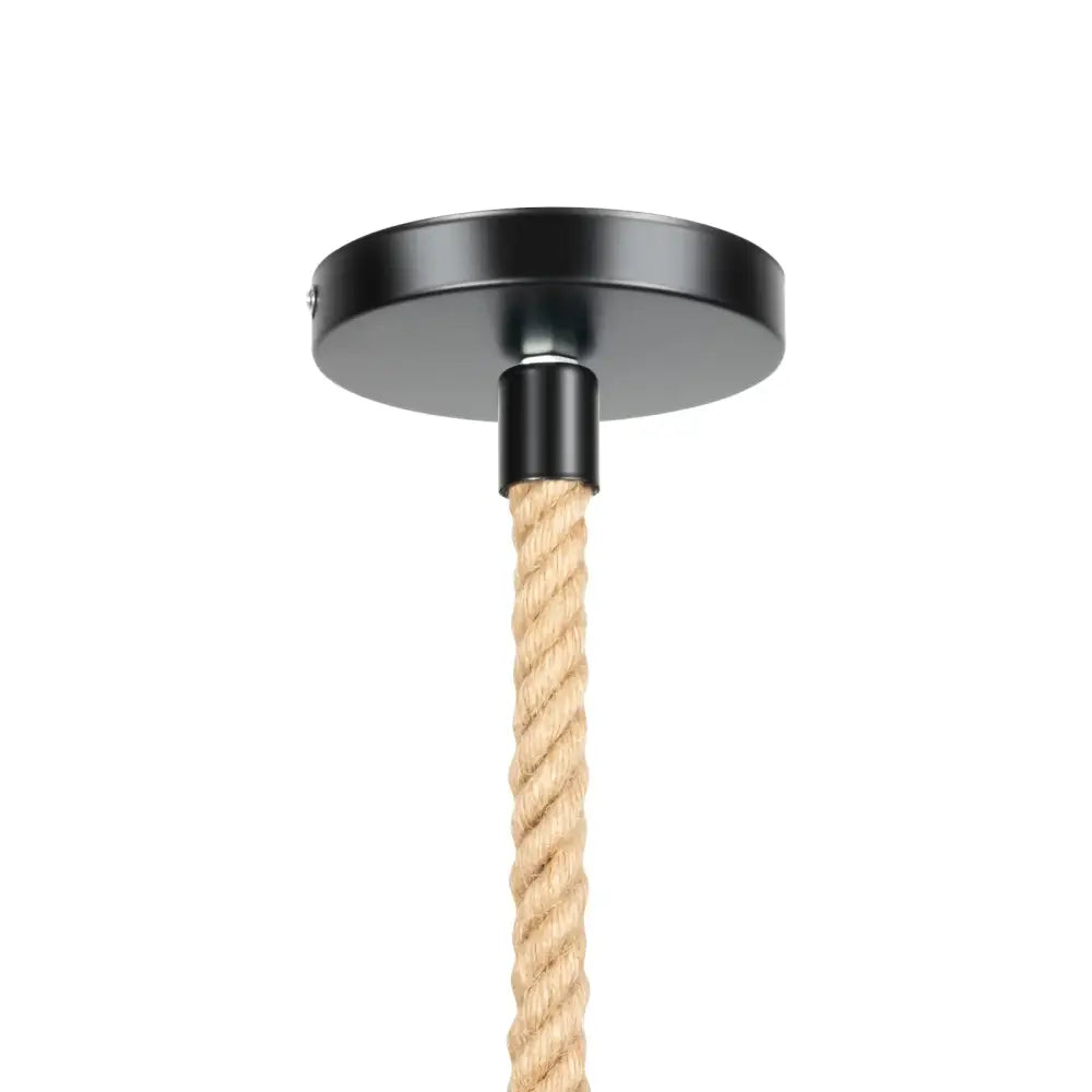 Black metal ceiling mount with thick natural-colored hemp rope for DecorBites™ monkey rope chandelier pendant light