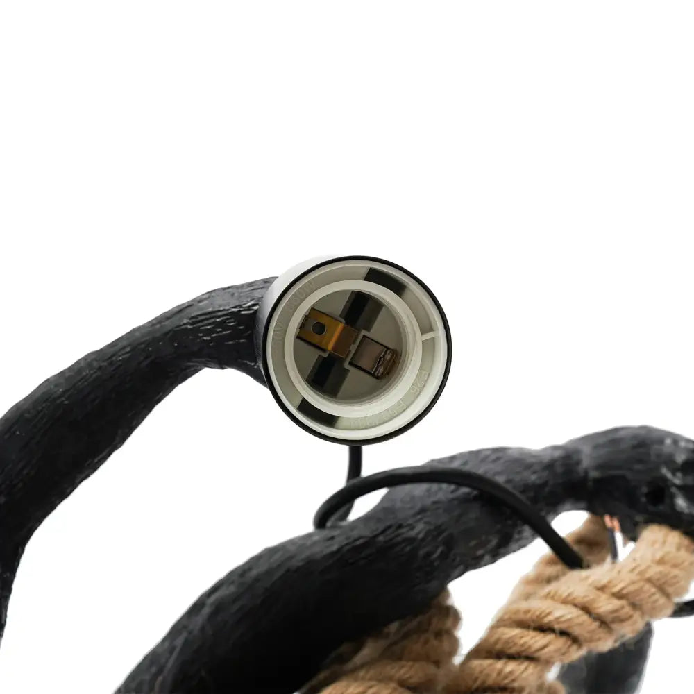Decorbites™ monkey rope chandelier pendant light features a black textured lamp with hemp rope monkey decoration detail