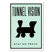 Minimalist mint green canvas art featuring bold black train silhouette and text for monopoly millionaire home decor