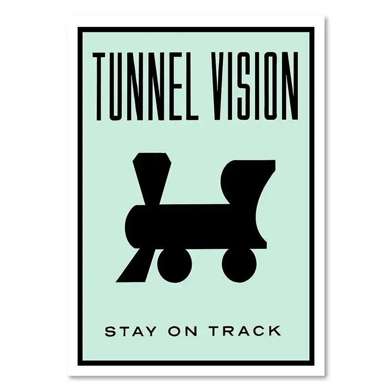 Minimalist mint green canvas art featuring bold black train silhouette and text for monopoly millionaire home decor