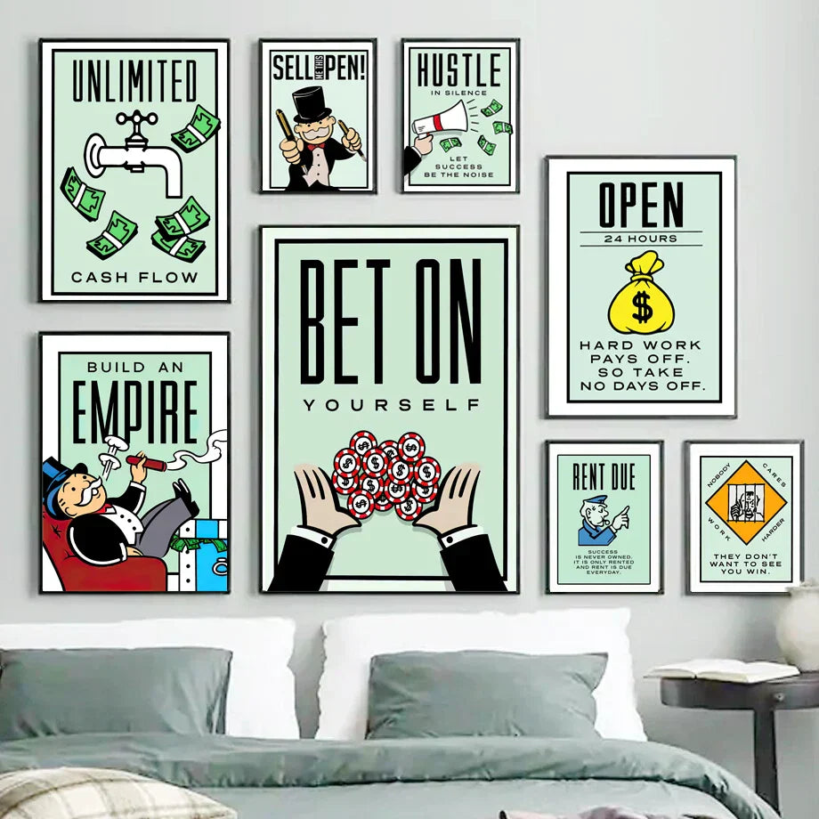 Monopoly Millionaire Cartoon Canvas Art for Home Decor - Posters