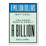 Minimalist rectangular decorbites™ monopoly millionaire wall art featuring bold black and blue dollar money poster text on light mint background