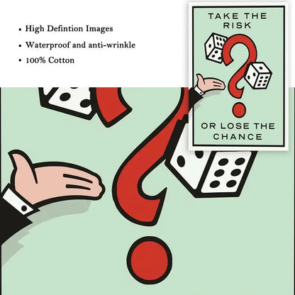 Decorbites™ monopoly millionaire mint green canvas wall art with red question mark dice and motivational dollar money poster text