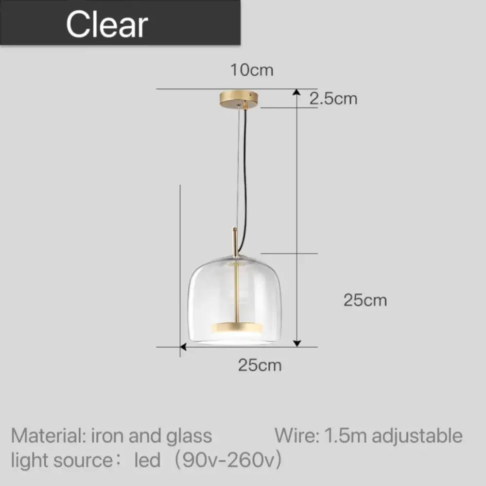 Clear glass pendant light with brass-finished iron frame and led bulb in decorator bites modern nordic pendant light