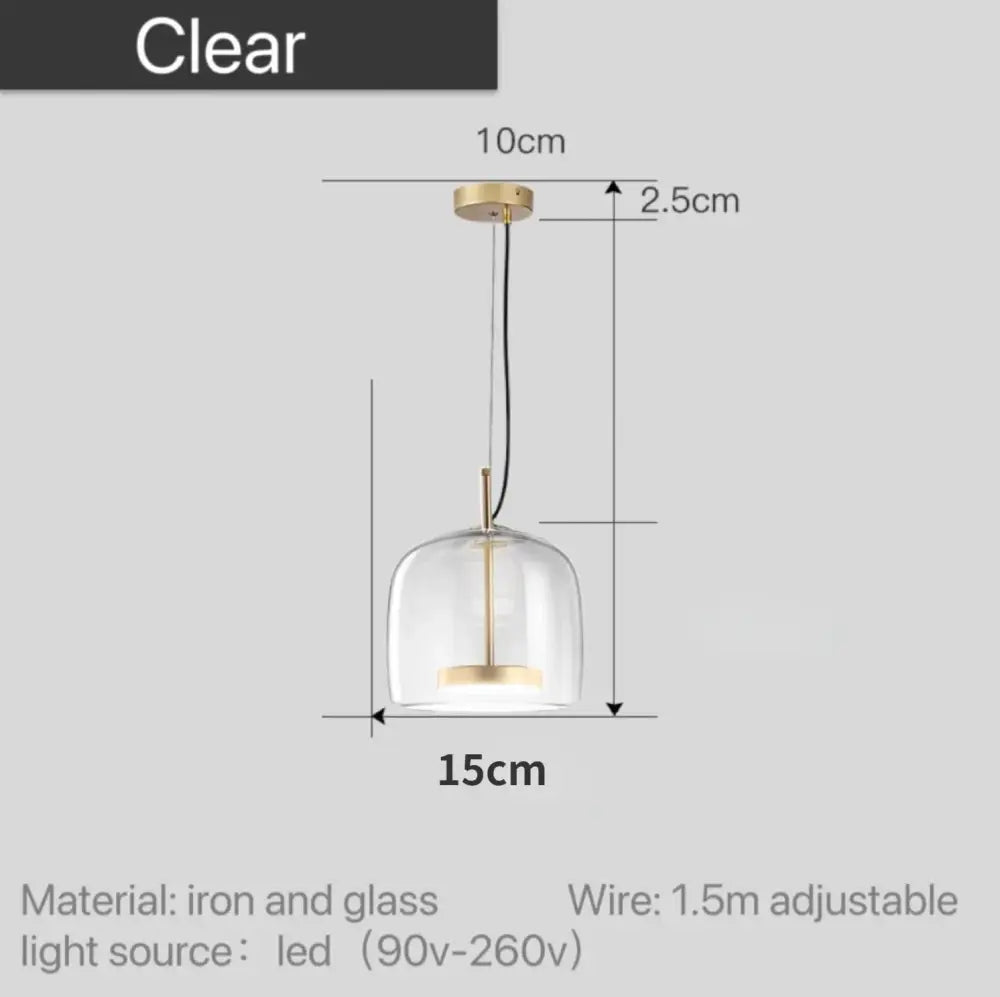 DecorBites™ Moroccan amber modern nordic pendant light clear glass bell shape brass iron frame with led bulb