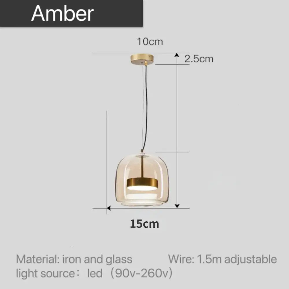DecorBites™ Moroccan amber modern nordic pendant light with amber glass, brass iron fixture, and led bulb