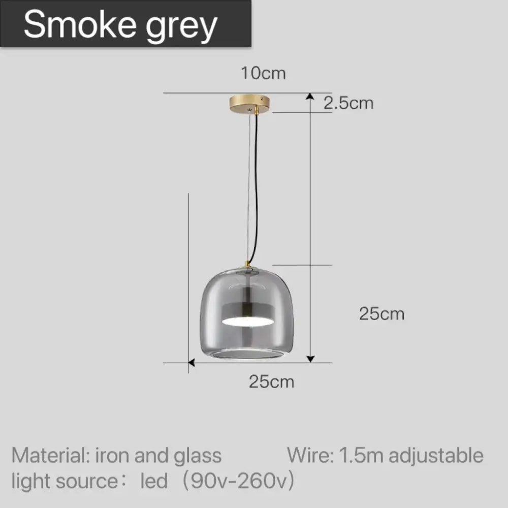 Smoke grey glass pendant light with brass iron mount and led bulb in decorbites™ moroccan amber modern nordic pendant light