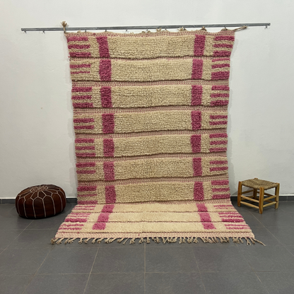Decorbites™ moroccan handmade azilal rug 3m x 2m in cream and dusty rose natural wool with hand-knotted texture