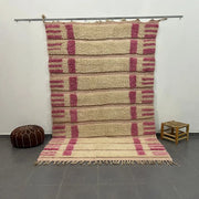 Decorbites™ moroccan handmade azilal rug 3m x 2m in cream and dusty rose natural wool with hand-knotted texture